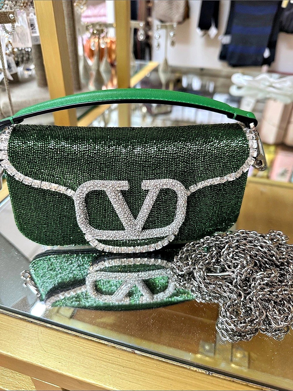 Valentino Garavani Shoulder Bags Green Silver Size One Size